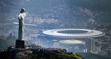 Christ The Redeemer And Maracana Stadium In Rio De Janeiro Brazil