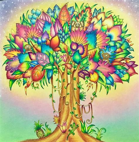 23 garden themed perforated pages easy for display after coloring! Tree from Magical Jungle (Prismacolor pencils and pastels ...
