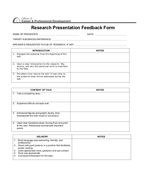 Free 16 Sample Presentation Feedback Forms In Pdf Ms Word Excel