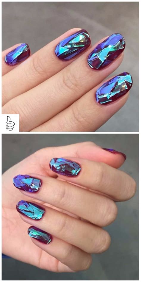 Diy Shattered Glass Nail Art Manicure Design Diy Blue Shattered Glass