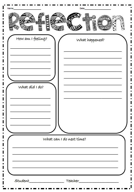 A Simple Reflection Sheet For Junior Students After An