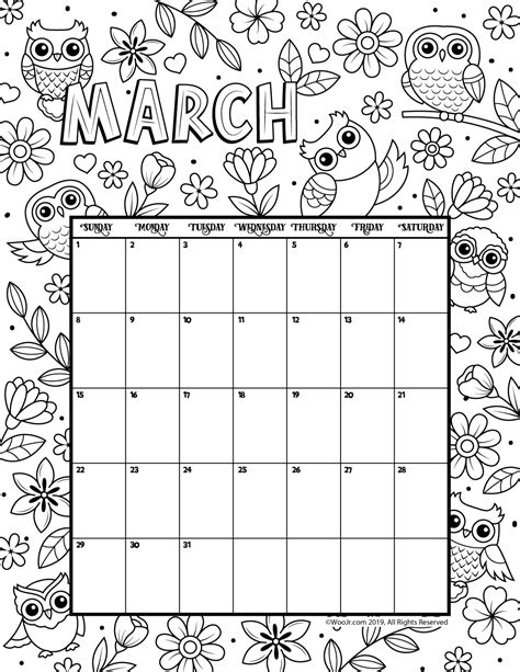March 2020 Coloring Calendar Woo Jr Kids Activities