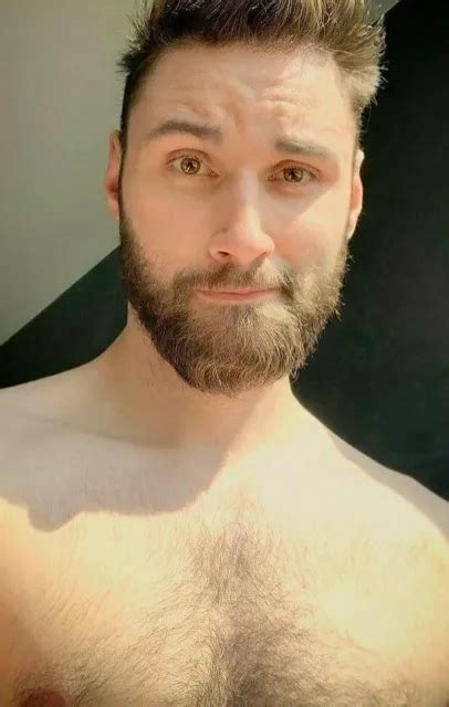 Shirtless Male Beefcake Hairy Chest Bearded Masculine Hunk Man Photo