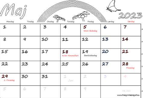 Kalender Maj 2023 Printervenlig Gratis Printable Pdf