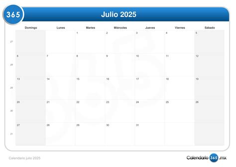Calendario Julio 2025