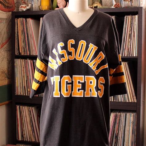 Vintage Missouri Tigers T Shirt With Striped Sleeves V Neck Etsy Tiger T Shirt Striped