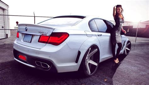 Stunning Rear Sexy Girl With A Sick Bmw 7 Series