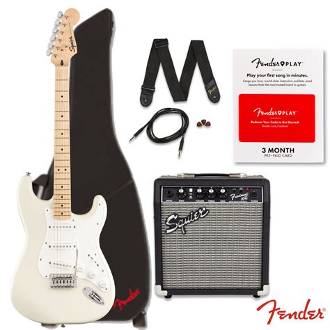 Fender Squier Short Scale 24 Inch Strat Pack Olympic White Bundle With