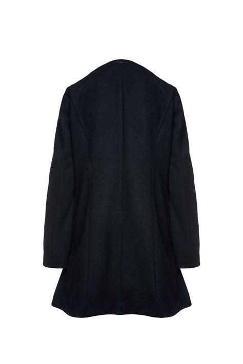 Black Mouflon Coat With Faux Leather Detail Conquista Fashion