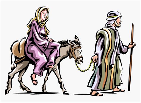 Vector Illustration Of Mary And Joseph With Donkey Mary And Joseph