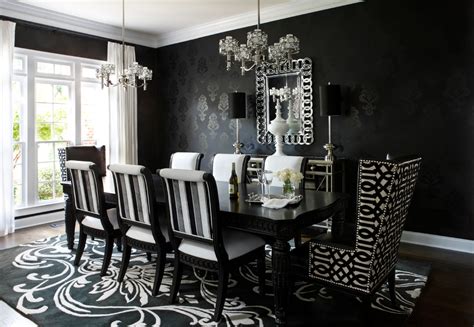 Glamorous Black Lacquer Dining Room Table Interior Design Ideas