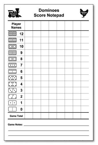 Chicken Foot Dominoes Score Sheet