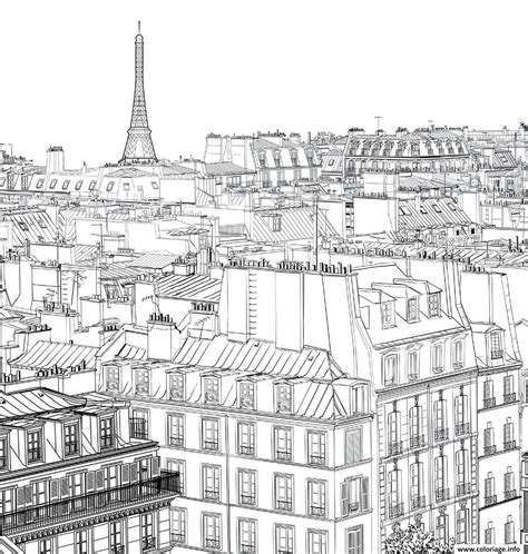 Coloriage Paysage Maisons Ville De Paris Dessin Tour Eiffel à Imprimer