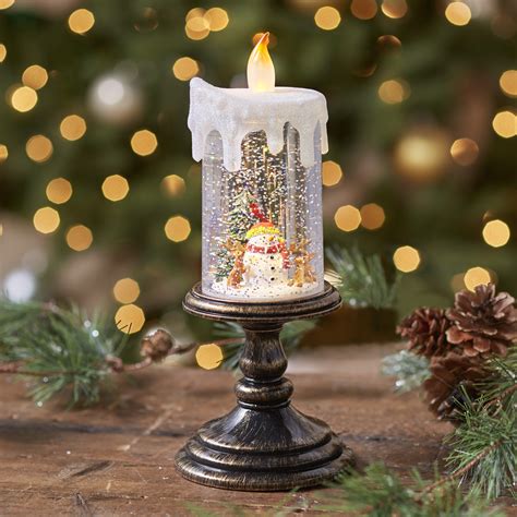 Lighted Holiday Candle Snow Globe Snow Man