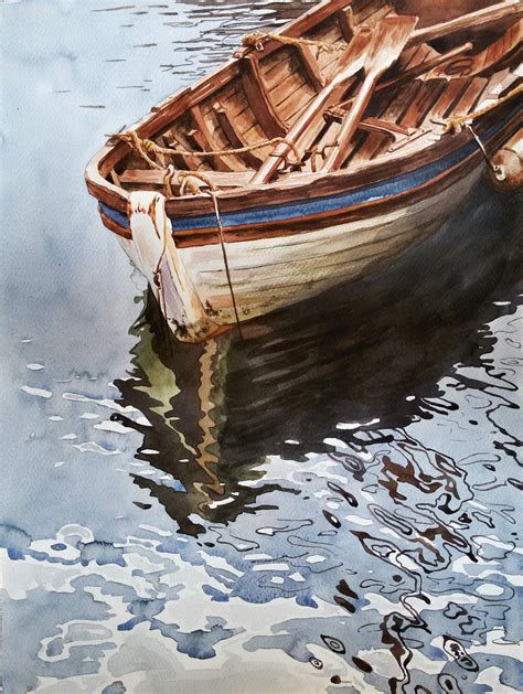 Original Watercolor Painting Reflections 36x48 Cm Rartstore