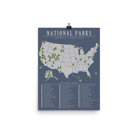 National Park Bucket List Map Poster All 61 Parks Updated Etsy