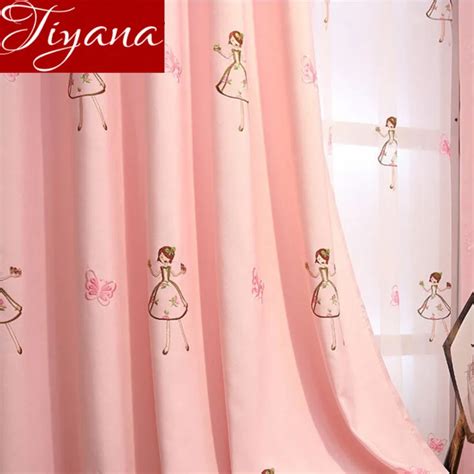 Little Girls Curtains Pink Embroidered Voile Kids Room Window Bedroom