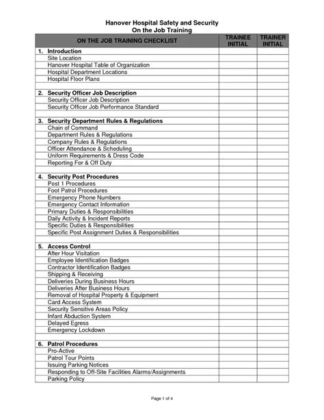 Free Training Checklist Template Word Printable Templates