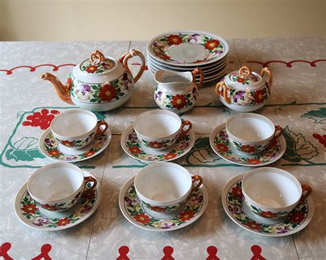 Beautiful Floral Lusterware Tea Set For Vintage Pm Bavaria Piece Set With Tea Pot Tea