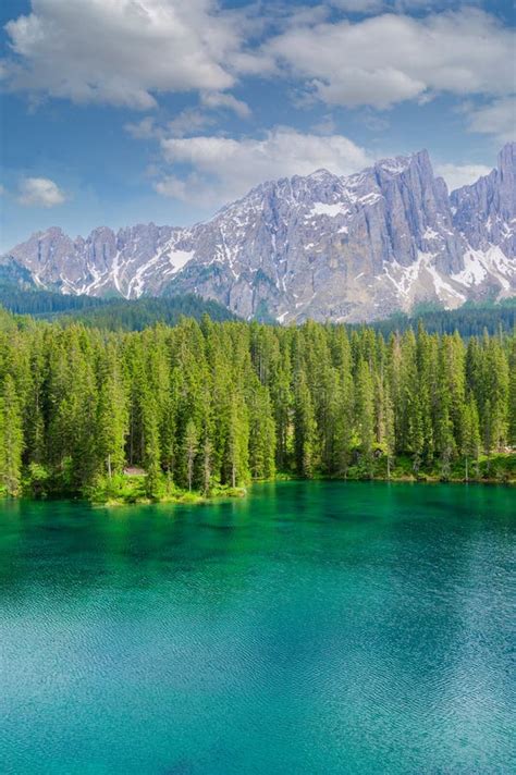 Paradise Scenery At Karersee Lago Di Carezza Carezza Lake In Dolomites