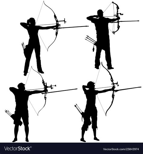 Silhouette Set Attractive Male And Female Archer Vector Image