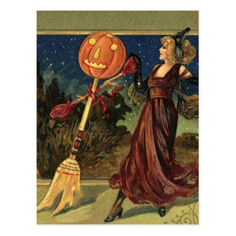 Vintage Halloween Beautiful Dancing Witch Postcard Zazzle