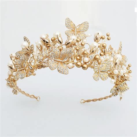 Dower Me Baroque Gold Butterfly Crown Wedding Prom Tiara Headband
