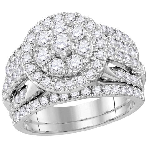 14kt White Gold Womens Round Diamond Cluster Bridal Wedding Engagement