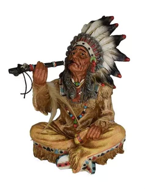 Indian Chief Smoking A Peace Pipe Figurine Native American Collection