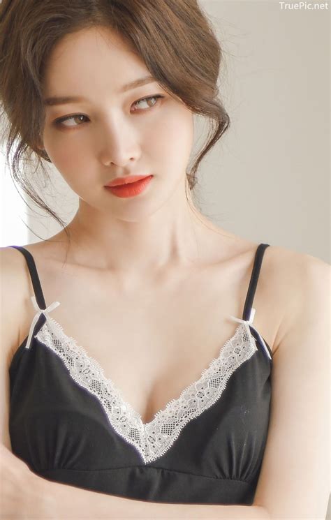 True Pic Kim Hee Jeong 2 Black Sleepwear Sets Korean Fashion And Model