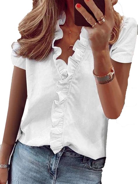Casual Loose Plus Size Tunic Blouse Tops For Women Short Sleeve Beach