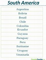 Printable List of Countries in South America | List of all countries ...