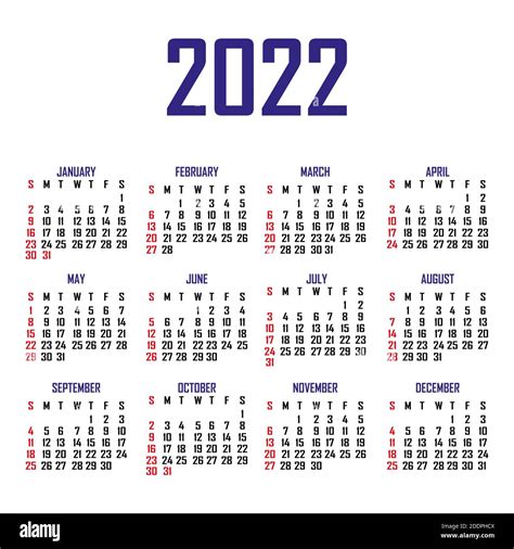 Calendario 2022 La Semana Comienza El Domingo Plantilla De Calendario