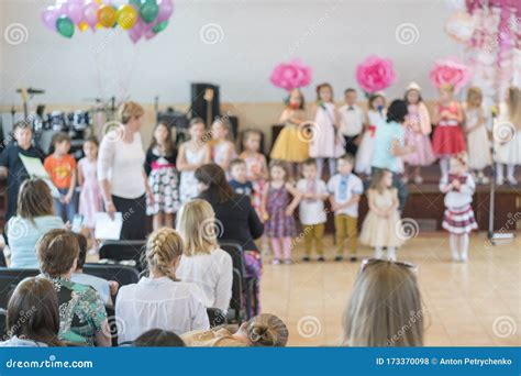 Children S Party In Primary School Young Children On Stage In