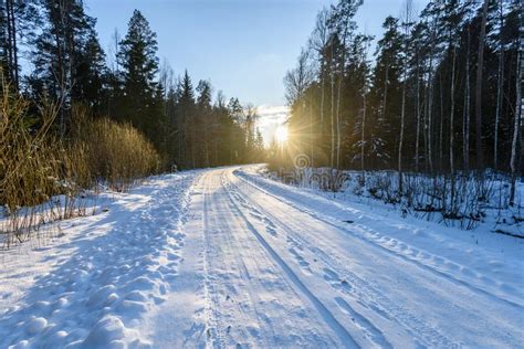 Snowy Winter Road Covered In Deep Snow Stock Photo Image Of Speed