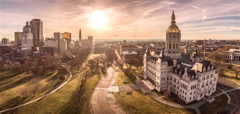 Hartford Connecticut Downtown At Sunrise Aerial Drone Photography An