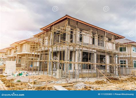 New House Under Construction At Building Site Stock Image Image Of