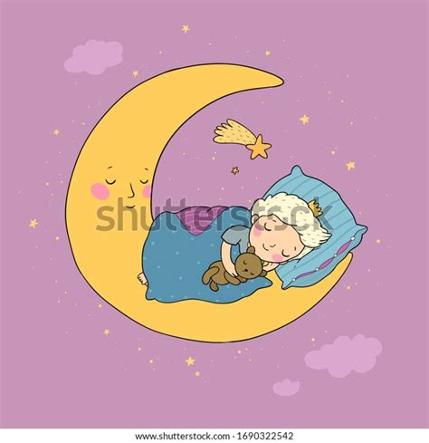 Little Prince Sleeping On Moon Cute Stock Vector Royalty Free