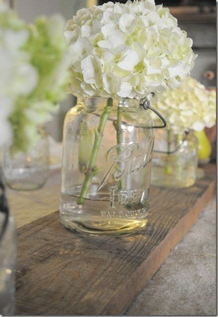 White Hydrangea In A Mason Jar Beach Wedding Decorations