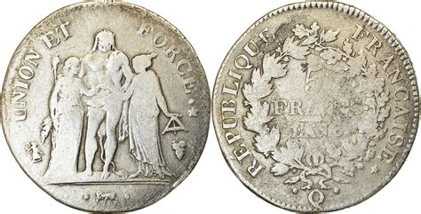 France 5 Francs An 8 Q Coin Union Et Force Perpignan Silver F12 15