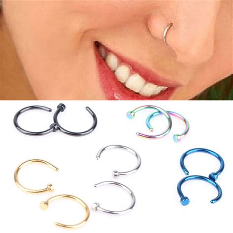 1 Pair Fashion Style Medical Hoop Nose Rings Clip On Nose Ring Body Fake Piercing Piercing