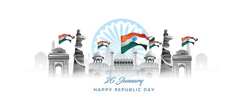 26 January With Flag Art Indian Celebration Happy Republic Day India