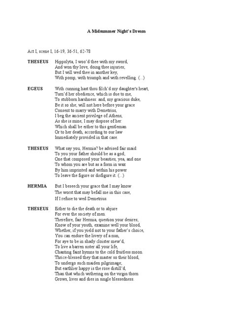 Annotated Sheets A Midsummer Night S Dream Pdf English Plays