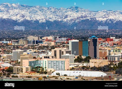 View Of Downtown Tucson Arizona In Winter Snow On The Santa Catalina