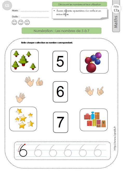Gs Exercices Mathematiques Les Nombres 5 6 7 En Maternelle Grande