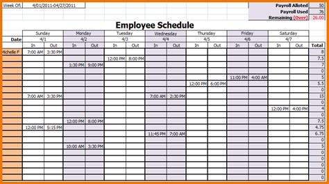 Calendar Employee Schedule Template Printable Schedule Template