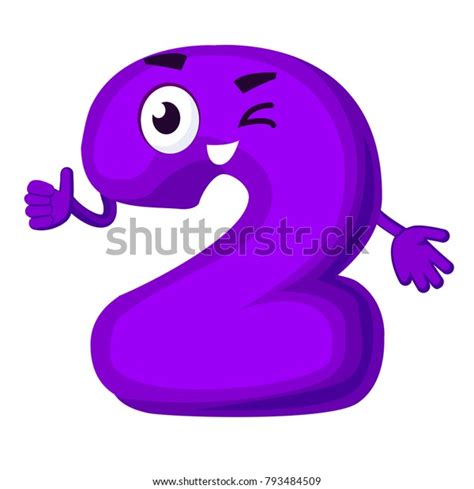 Funny Vector Cartoon Number Two 2 With Face Eyes Hands Brows Mouth