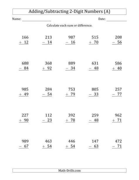 3 Digit Plusminus 2 Digit Addition And Subtraction With Some