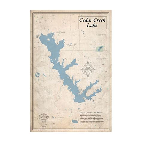 Cedar Creek Lake 32x48 Canvas Map Art Sepia Lakehub