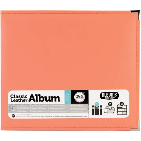 We R Classic Leather D Ring Album 12x12 Coral 633356609063